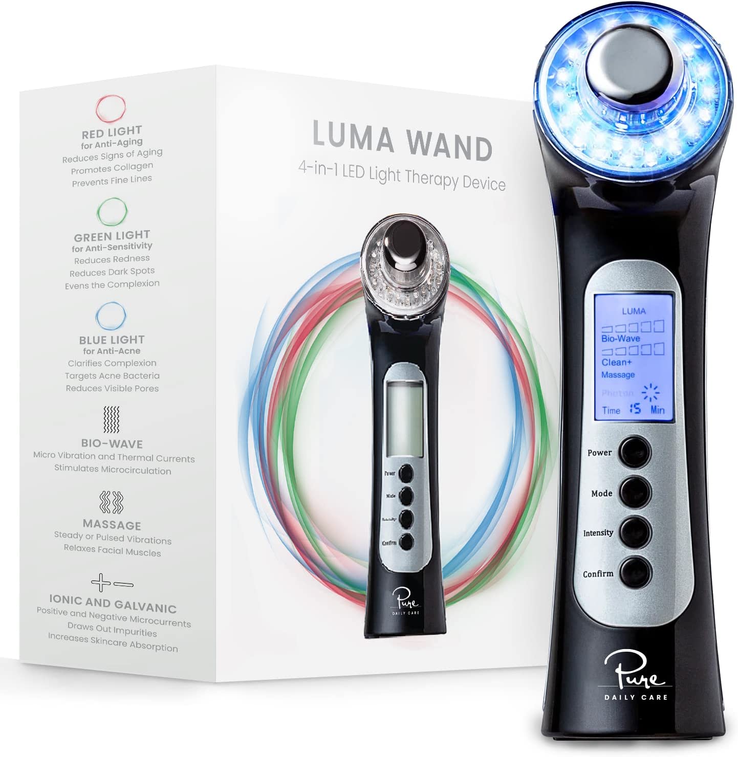 230816080120247_1 Pure Daily Care Luma - 4 in 1 Skin Therapy Wand - Ion Therapy LED Light Machine - Wave Stimulation- Massage - Anti Aging - Lift & Firm Tighten Skin Wrinkles - Image 1